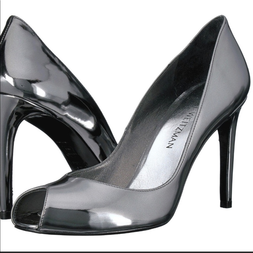 Stuart Weitzman Cachet Size 9 Pewter Peep Toe Pump